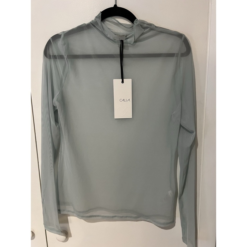 Calia Long Sleeve Sheer Mock Neck Top - Sage Green